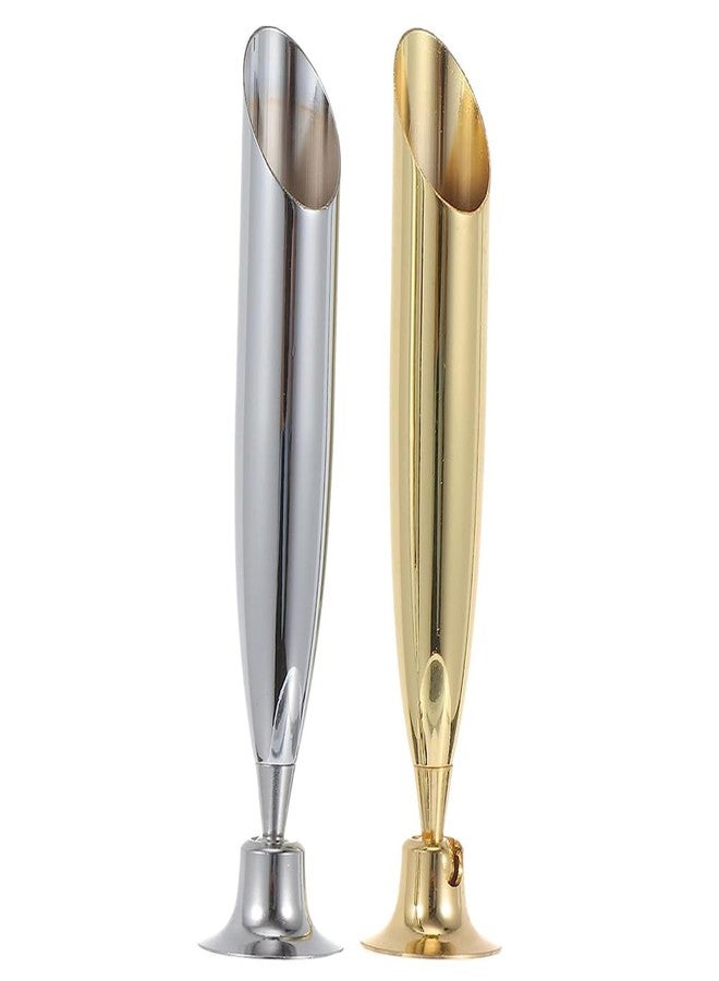 ليزنيرزم حامل أقلام مكون من قطعتين، حامل أقلام معدني، حامل أقلام معدني قابل للإدخال، حامل أقلام غمس، قاعدة أقلام مكتبية، حامل أقلام رصاص، حامل أقلام رصاص فردي (فضي وذهبي، صغير) - Image 1